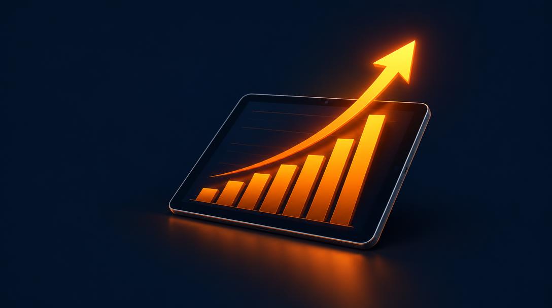Gráfico de barras crescente representando indicadores de crescimento empresarial